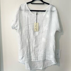 Terzo Millennio White Embroidered Linen Tunic Top L (new)